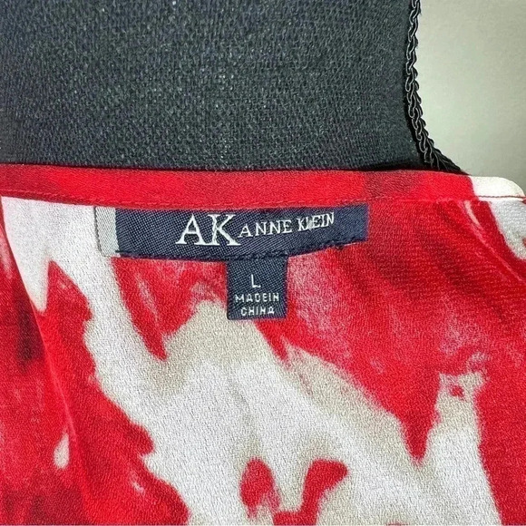 Anne Klein Red White Sheer Floral Blouse Top Size Large - Picture 10 of 12